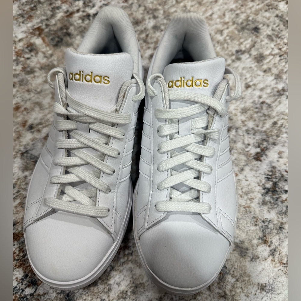 adidas White Low-Top Sneakers with Gold Logo